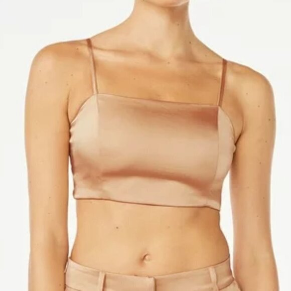 NWT Scoop Women’s Cropped Cami / Strap Satin Tan/Gold Tank Top size S (4-6) - Picture 1 of 6